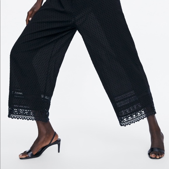 Halter V-neck Lace Swiss Dot Jumpsuit - Picture 5 of 7